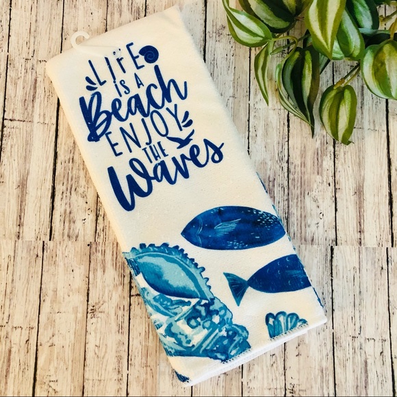 “Life is a Beach Enjoy the Waves” Kitchen Towels - Picture 2 of 4